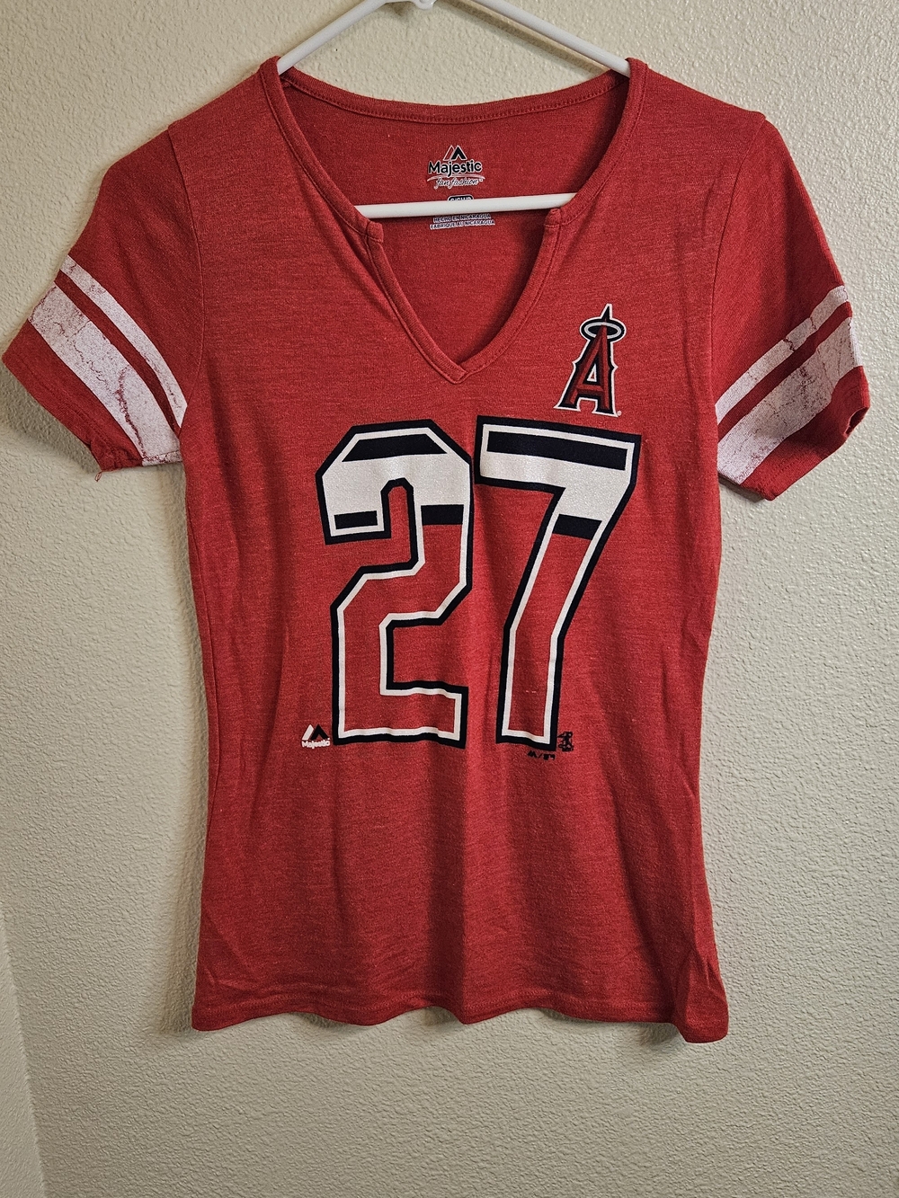 Majestic Los Angeles Angels Red V-Neck Women's Tee - #27